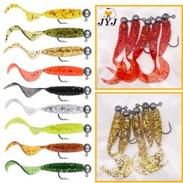 Baits Lures JYJ 5pcsbag 1g jig hook with 4cm fishing grub worm maggot soft small lure bait artificail tackle for perch crappie bass 230821