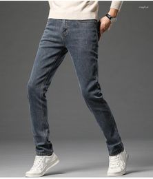 Men's Jeans Autumn Business Straight Fit Retro Blue Smoke Grey Trousers Cotton Elastic Comfortable Fabric Denim Pants Male