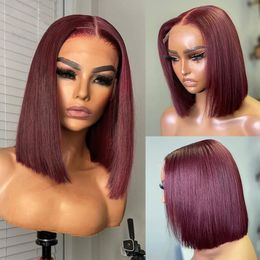 99J Bury Short Bob 13X4 Front Wigs for Black Women Brazilian Human Hair Red Highlighted Coloured T Part Lace Wig