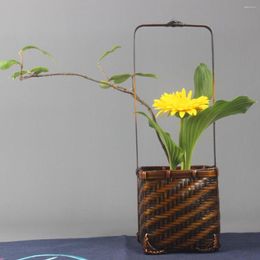 Vases Japanese Handmade Bamboo Weaving Flower Ware Chinese Antique Arrangement Basket Tea Ceremony Ornaments