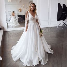 Elegant A-line Organza Wedding Sexy Backless V-Neck Bride Bridal Gowns Robe De Mariee Custom Made Vestido De Noiva 2023 Summer