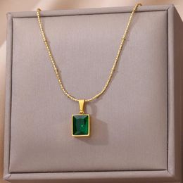 Pendant Necklaces Fashion Retro Square Green Zircon Necklace For Women Charm Girls Wedding Engagement Jewelry Gift