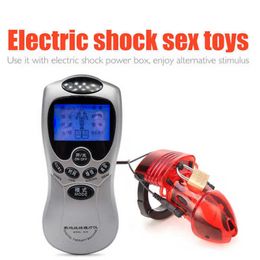 Sm Electric Pulse Shock Chastity Cock Cages for Male Masturbator Erotic Goods Dildo Vibrator Penis Stimulation Belt Lock