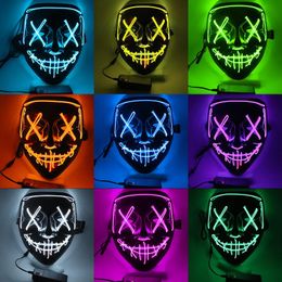 Halloween luminous clown mask black V word blood horror LED face host EL fluorescent atmosphere props spot197u