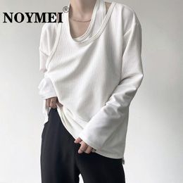 Men's T Shirts NOYMEI Autumn Personalised Fake Two piece Double layer Knitted Niche Long Sleeve T shirt Korean Loose Pullover Tops 230821
