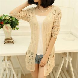 Women's Knits 2023 Fashion Knitted Cardigan Loose Pocket Hollow Long Sleeve Women Sweater Female Cardigans Coats Sweaters Outerwear