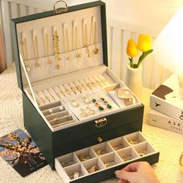 Jewellery Pouches Multi-functional Three-layer Leather Drawer-style Storage Box Earrings Lock Display Watch Pillow