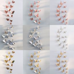 Wall Stickers 12PcsSet Hollow 3D Butterfly For Wedding Decoration Living Room Window Home Decor Gold Silver Butterflies Decals 230822