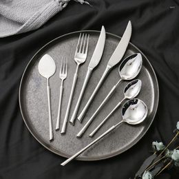 Dinnerware Sets Silver Classic Stainless Steel Cutlery Dinner Desserts Knife Fork Spoon Western Tableware Home Restaurant Flatware