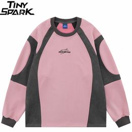 Men's Hoodies Sweatshirts Men Suede Sweatshirt Streetwear Retro Patchwork Graphic Harajuku Pullover 2023 Sweat Shirt HipHop Street Wear Pink Y2K 230821