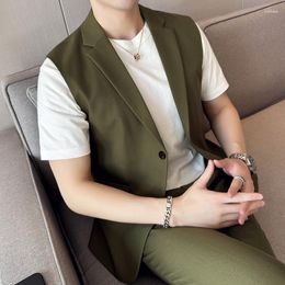 Men's Suits Boutique Fashion Casual Korean Version Of British Style Slim Gentleman Comfortable Trend Hosting Wedding Sleeveless Blazer