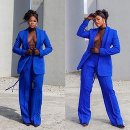 Plus Size Royal Blue Women Wedding Tuxedos Custom Made Blazer Sets 2 Pieces For Guest Wear Mother Of The Bride Pants Suits