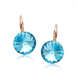 Dangle Earrings MOONROCY Rigant Round Crystal Drop Jewellery Rose Gold Colour Women's Trendy For Women Blue Purple