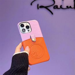 Luxury Phone Case European American Fashion Brand Apple 14promax 13pro 12 Card Pocket Cases 11 Contrast Button 14 Leather Cellphone Cover