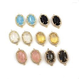 Pendant Necklaces 10pcs Trendy Oval Faceted Natural Stone Double Hole Connectors Charms Cubic Zirconia For DIY Earrings Bracelet Jewelry