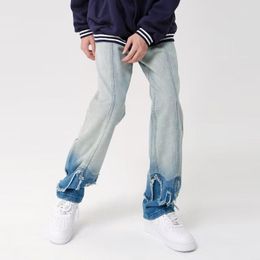 Men's Jeans 2023 Y2K Fashion Washed Blue Kpop Baggy Pants Men Clothing Korean Casual Women Patchwork Denim Trousers Pantalon Homme