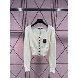 Women's Knit Cardigan Sweater Autumn and Winter U-Leader Knitted Top Female Letter Button Decoration Fashion Versatile Knitted Shirt Slim Fit