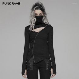 Women's T Shirts PUNK RAVE Dark Turtleneck Irregular Zipper T-shirt Streetwear Female Personality High Collar Women Tees Tops