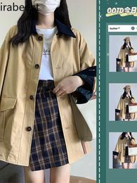 Womens Jackets Irabeezt Vintage British Style Fashion Outwear Windbreaker Coat Winter Clothes Women Harajuku Clothing Button Top 230821