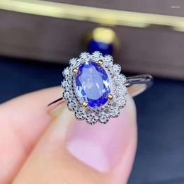 Cluster Rings Natural High Purity Tanzanite S925 Classic Style Ring Charming Fine Fashion Wedding Jewellery For Women