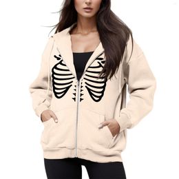 Women's Hoodies Y2k Hoodie Skeleton Pattern Girls Autumn Jacket Oversized Sweatshirt Drawstring Zip Up Hooded With Pockets Woman Clothing