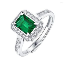 Cluster Rings Glamour Lab Created Square Emerald Adjustable Women's Finger Ring Real 925 Sterling Silver Birthday Gift Wife