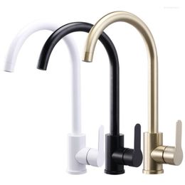 Kitchen Faucets White And Brushed Gold Faucet 360 Degree Swivel Sink Cold Water Mixer