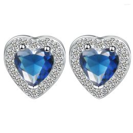 Stud Earrings UFOORO Ocean 3.8ct Royal Blue Created Crystal Love Heart Forever Silver Colour Women's