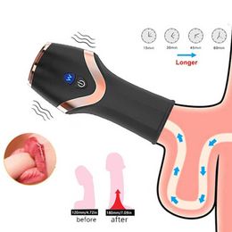 Massager Penis Enlarge Pump Vibrator for Men Male Masturbator Glans Exerciser Delay Ejaculation Blowjob Realistic Vagina