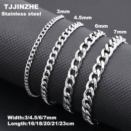 Charm Bracelets 37mm Simple Stainless Steel Men Curb Cuban Chain Fashion Women Bracelet On Hand For Couple Unisex Wrist Jewellery Gift Party 230821