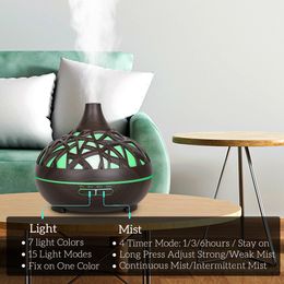 Essential Oils Diffusers Humidifier Aromatherapy Essential Oil Diffuser Hollow Wood Grain Remote Control Ultrasonic Air Humidifier Cool with 7 Colour LED 230821