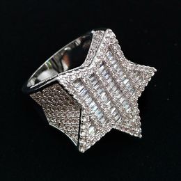 18K Gold & White Gold Mens new Bling Cubic Zirconia Pentagram Hip Hop Ring guys Full Diamond Iced Out Rapper Jewellery Gifts for Boy2852