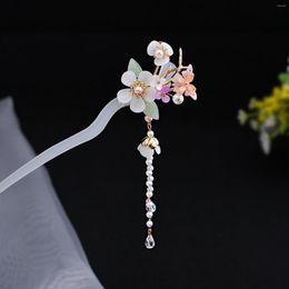 Hair Clips Floral Stick Chinese Tassel Headpiece Classic Pearl Fairy Hairpin Chopstick For Women Vintage Hanfu Party Tiaras Jewellery