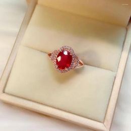 Cluster Rings HX Natural Ruby Ring Main Stone 3 S Super Beautiful Pigeon Blood Red Egg Live Mouth Women Jewelry Man For Men