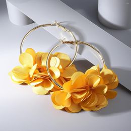 Dangle Earrings Bohemian Sweet Geometric Fabric Flower Alloy Big Ring Female Ethnic Style Fake Party Jewelry Accessories