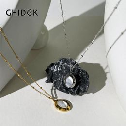 Pendant Necklaces Ghidbk Delicate 18K Gold Pvd Plated Oval Mother Of Pearl Necklace Stainless Steel Natural Shell Tarnish Free