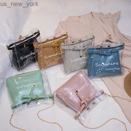 Totes Summer Letter Print Transparent Clear PVC Jelly Shoulder Bag Women Girl Purse Handbag Long Chain Mini Crossbody Messenger Bags HKD230822