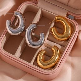 Stud Hollow Light Easy to Wear Oversize Bold Chunky Hoop Earrings For Woman Stainless Steel PVD Plated Silver Colour Earring 230822