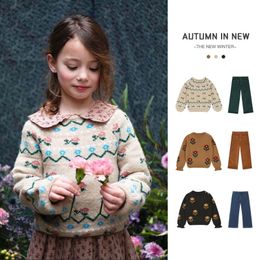 Family Matching Outfits Winter Kids Sweaters Brand Desisn Girls Cute Flower Print Knit Pullover Baby Child Cotton Outwear Tops Clothes 230821