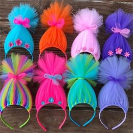 Hair Accessories 1pc Trolls Headband Kids Birthday Party Hair Accessories Princess Rainbow Troll Hair Tulle Headband Kids Halloween Costume 230821