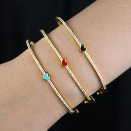 Bangle Fashion Red Black Blue Of Enamel Heart Shaped Stone CZ Bangles For Women With Gold Plated Colour Classic Jewellery Accessories