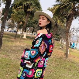 Women's Knits Tees Pokiha Fashion Women Vintage Tassel Knitted Hooded Cardigan Sweater Bohemian Printed Long Sleeve Female Outerwear Chic Tops 230821