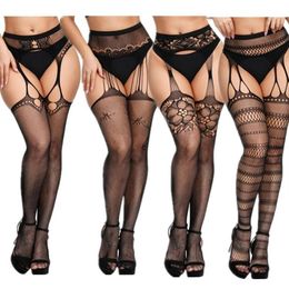 Plus Size Fishnet Stocking Sexy WomenTight Open Crotch High Waist Lingerie Garter Pantyhose Crotchless Mesh Tight Socks & Hosiery257E