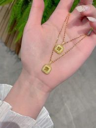 Pendant Necklaces 2023 Design Yellow Sugar Cube Necklace Women's Fashion Personality Collarbone Chain Summer Style Stainless Steel