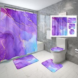 Shower Curtains Purple Gradient Marble Curtain Gold Watercolour Abstract Marbling Bath Set With Non-Slip Rug Toilet Cover Mat