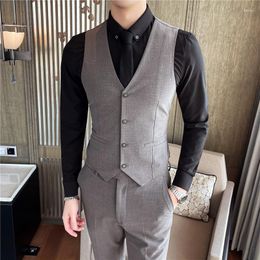 Men's Vests Men Suit Vest Slim Sleeveless Waistcoat Mens Formal Business Wedding Dress High-end Cotton Chaleco Hombre