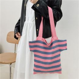 Evening Bags Woolen Knitted Shoulder Bag For Women Korean Contrast Stripe Girls Tote Shopper Large Capacity Female Handbag Crochet