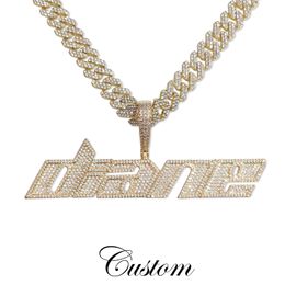 Strands Strings CUSTOM Sharp Style Letters Nameplate Sparkling Custom Name Choker Personalised Pendant with Cuban Chain Punk Jewellery 230822