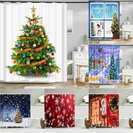 Shower Curtains Christmas Shower Curtain Christmas Trees Santa Snowflake Shower Curtains Bathroom Curtain Frabic Waterproof Bath Curtain R230822