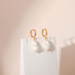 Hoop Earrings Minar Statement 18K Real Gold Plated Brass Irregular Baroque Pearl Long For Women Wholesale Daily Party Jewelry